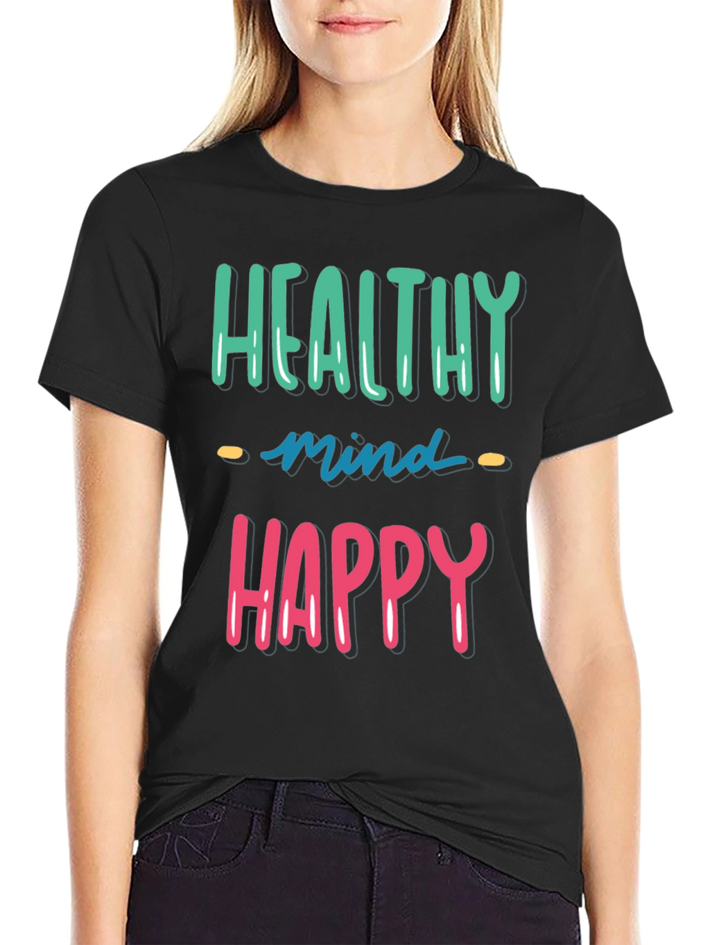 Healthy Mind Happy Life Black Graphic Tee