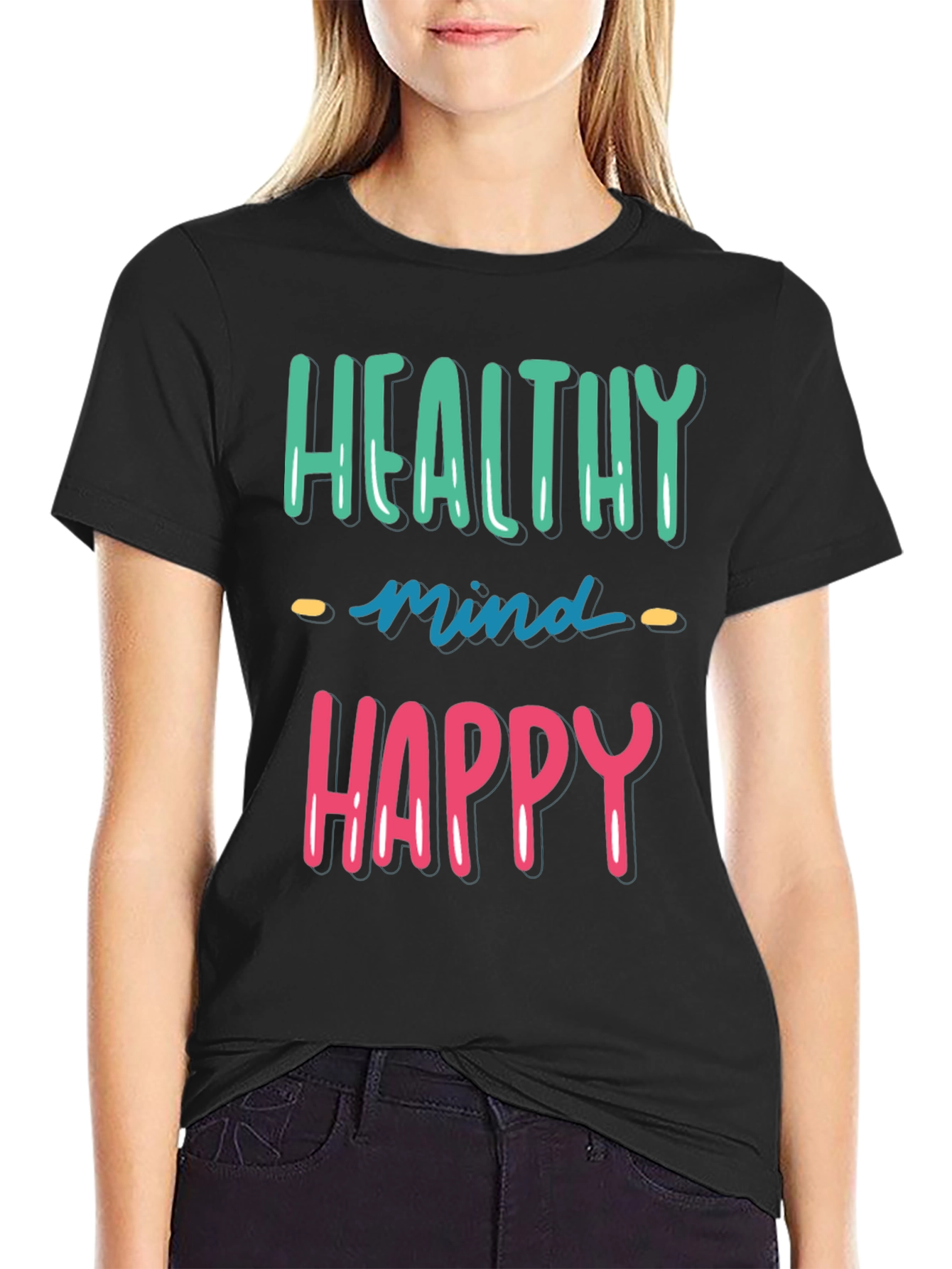 Healthy Mind Happy Life Black Graphic Tee