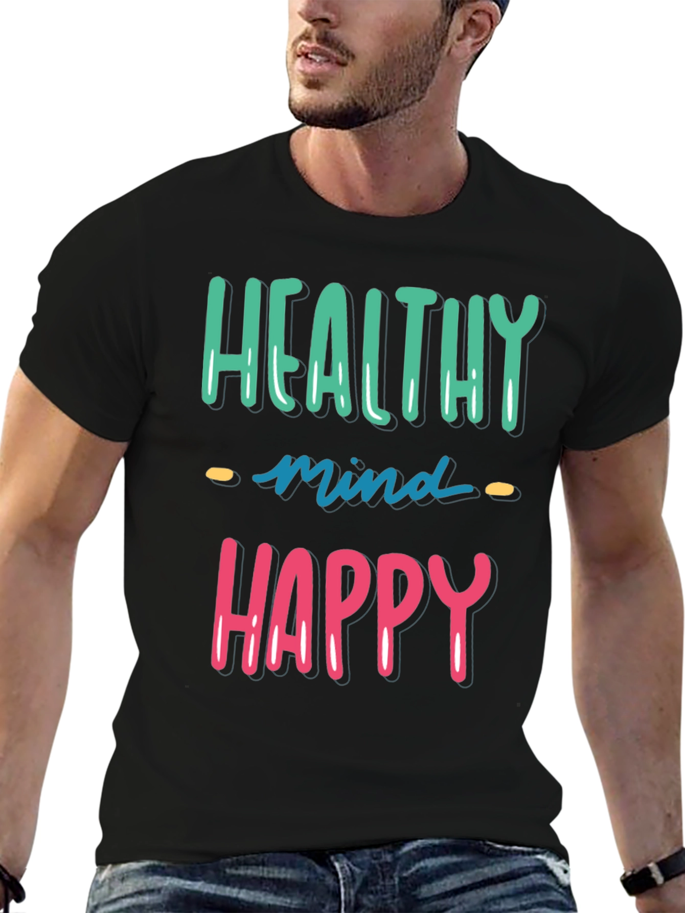 Healthy Mind Happy Life Black Graphic Tee