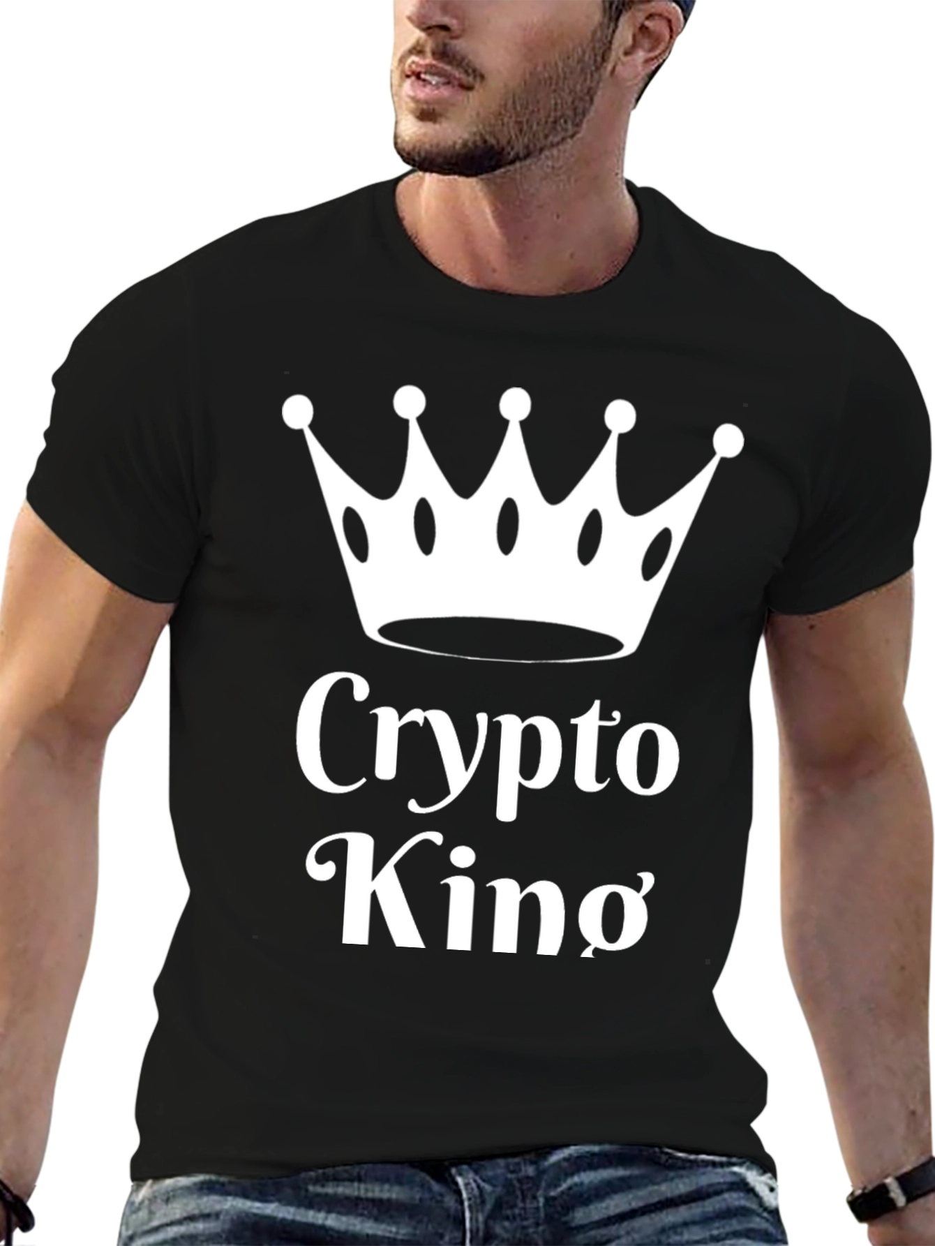 Crypto King T-Shirt - Black Cotton Tee with Crown