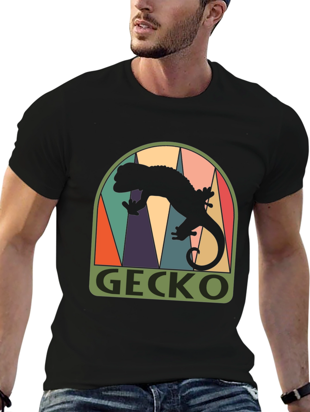 Retro Gecko Graphic Tee - Cool Black T-Shirt