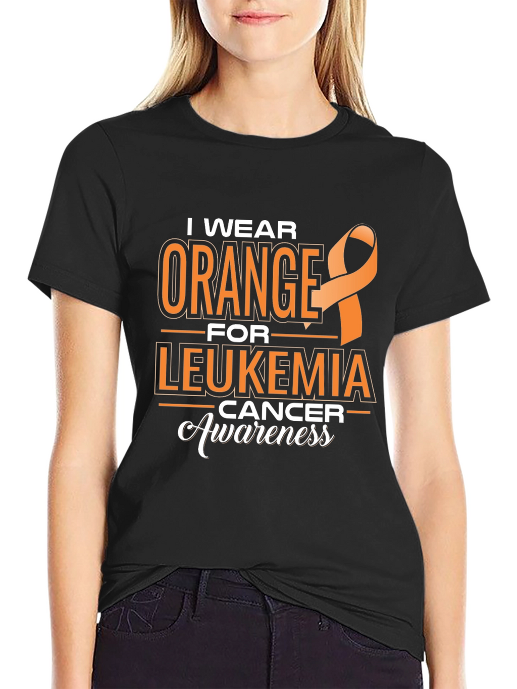 Leukemia Awareness T-Shirt: I Wear Orange Ribbon