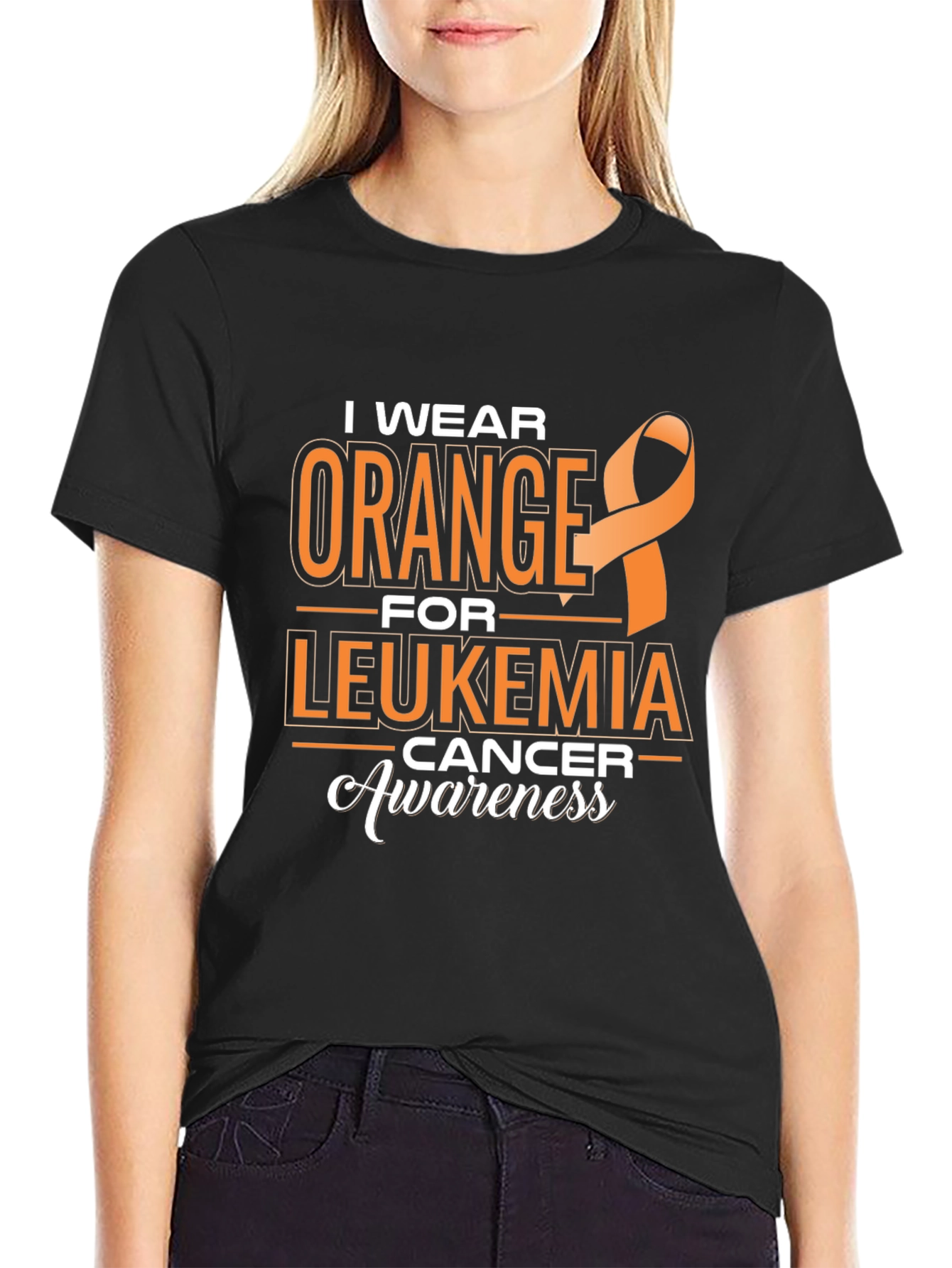 Leukemia Awareness T-Shirt: I Wear Orange Ribbon