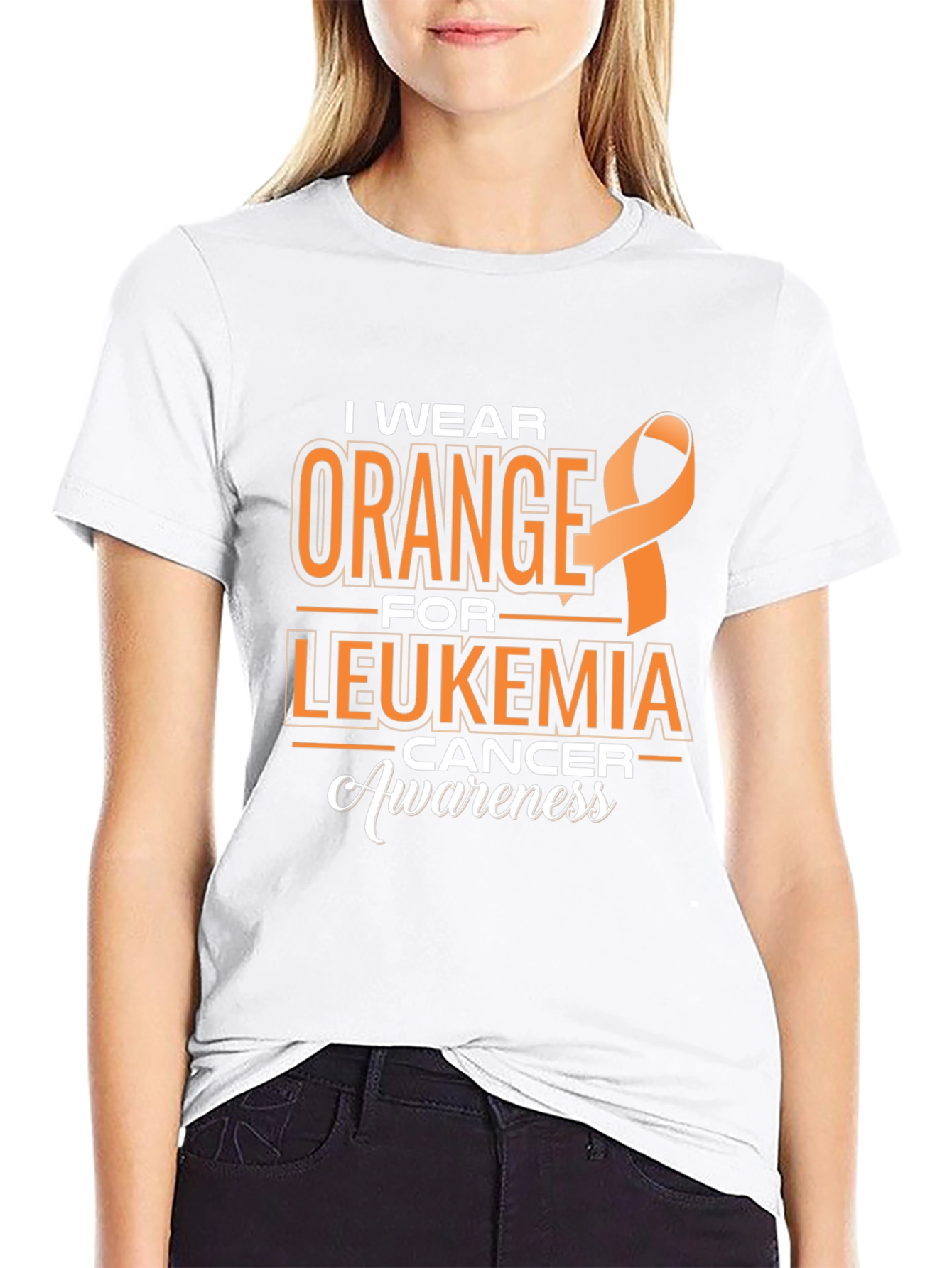 Leukemia Awareness T-Shirt: I Wear Orange Ribbon
