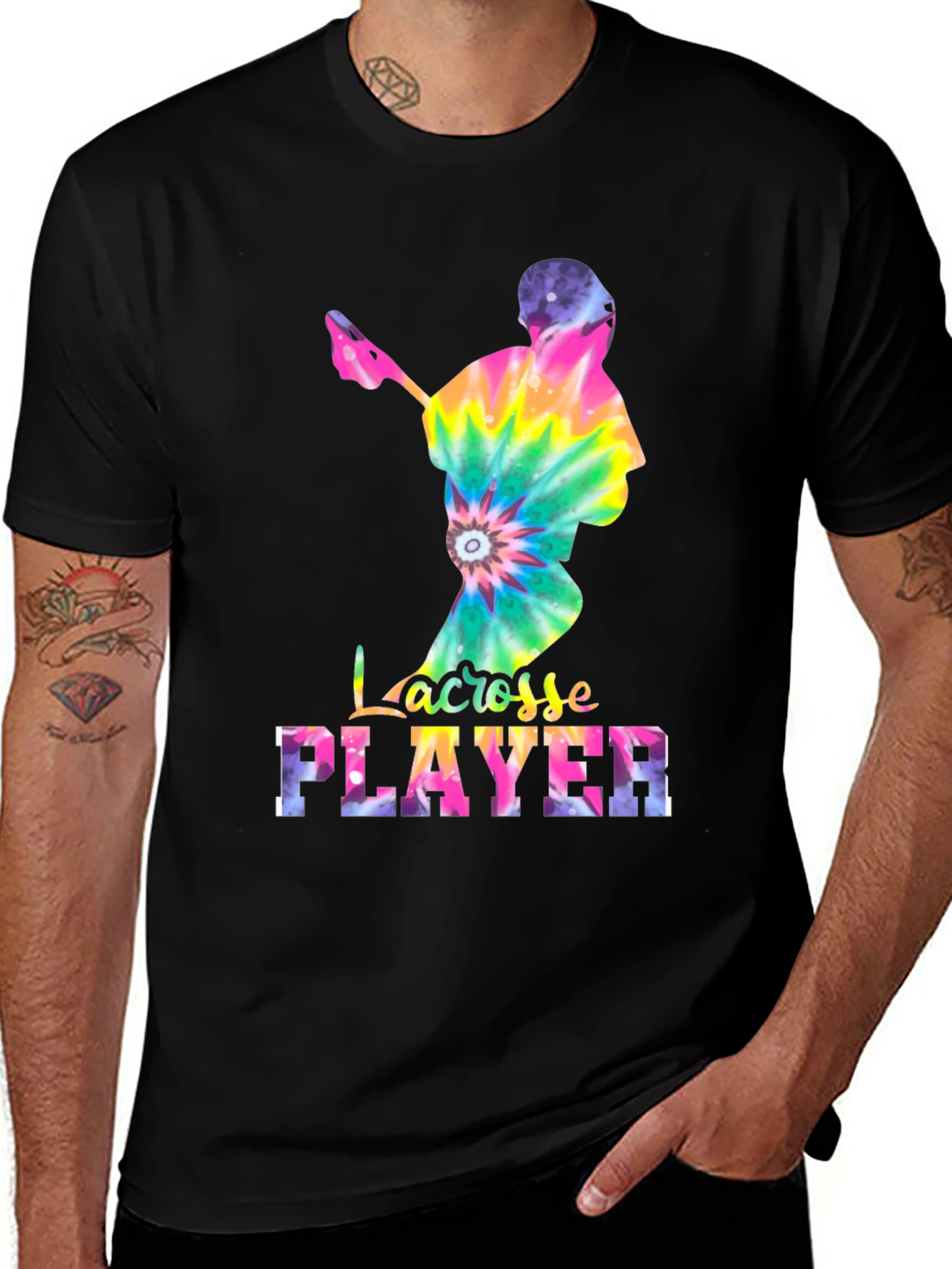 Tie-Dye Lacrosse Player Graphic Tee - Black
