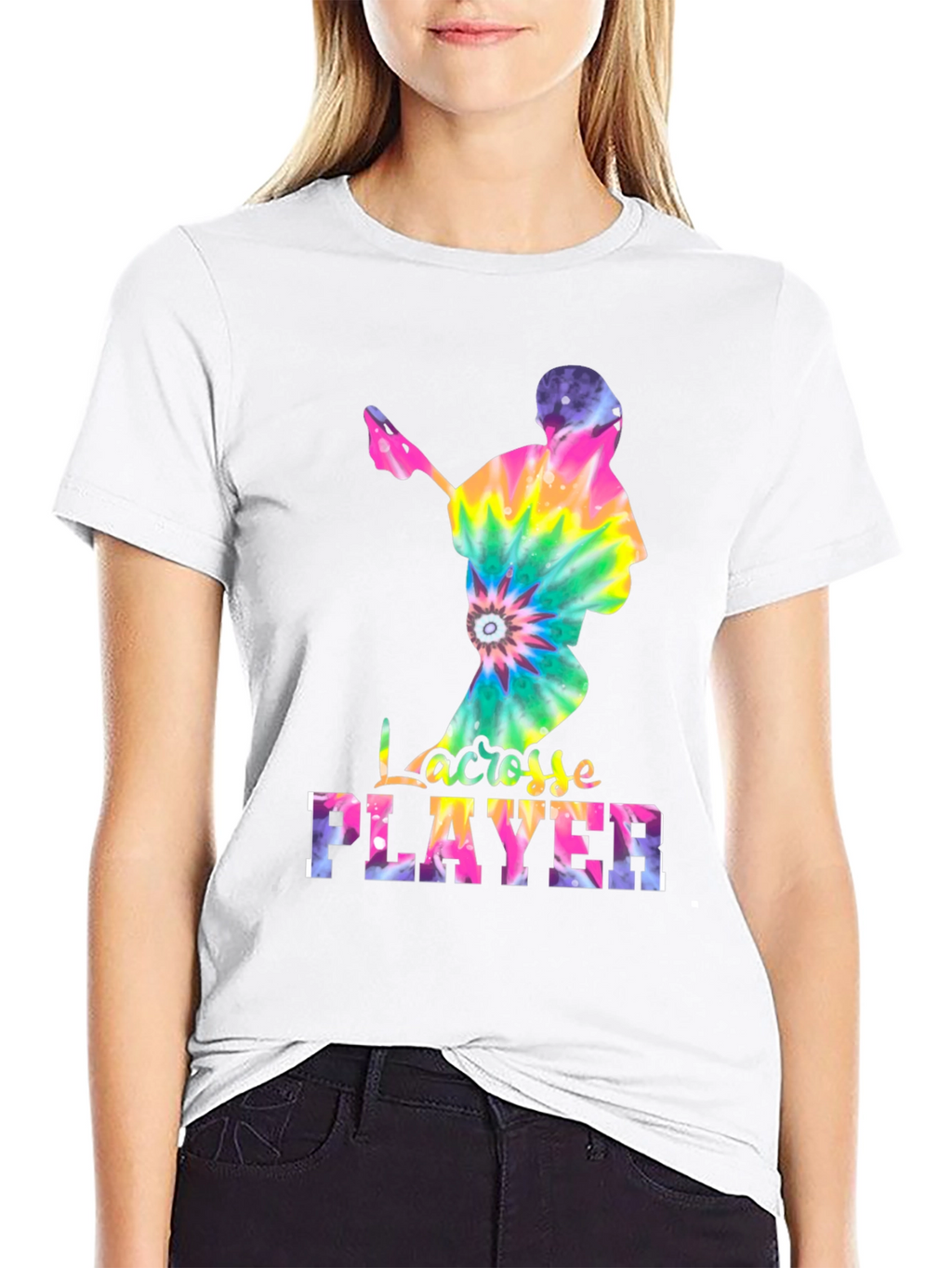Tie-Dye Lacrosse Player Graphic Tee - Black