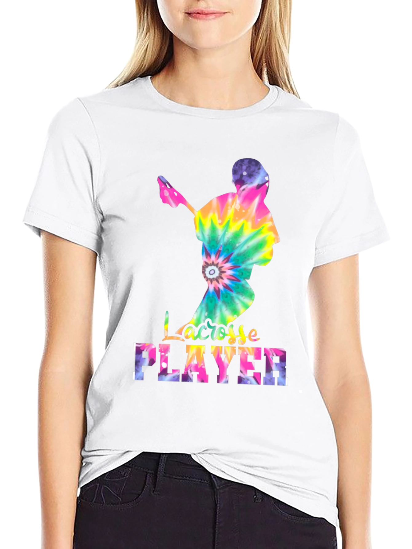 Tie-Dye Lacrosse Player Graphic Tee - Black