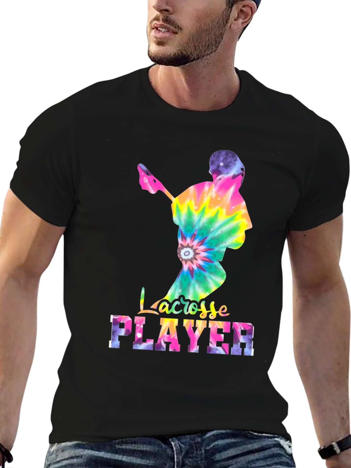 Tie-Dye Lacrosse Player Graphic Tee - Black