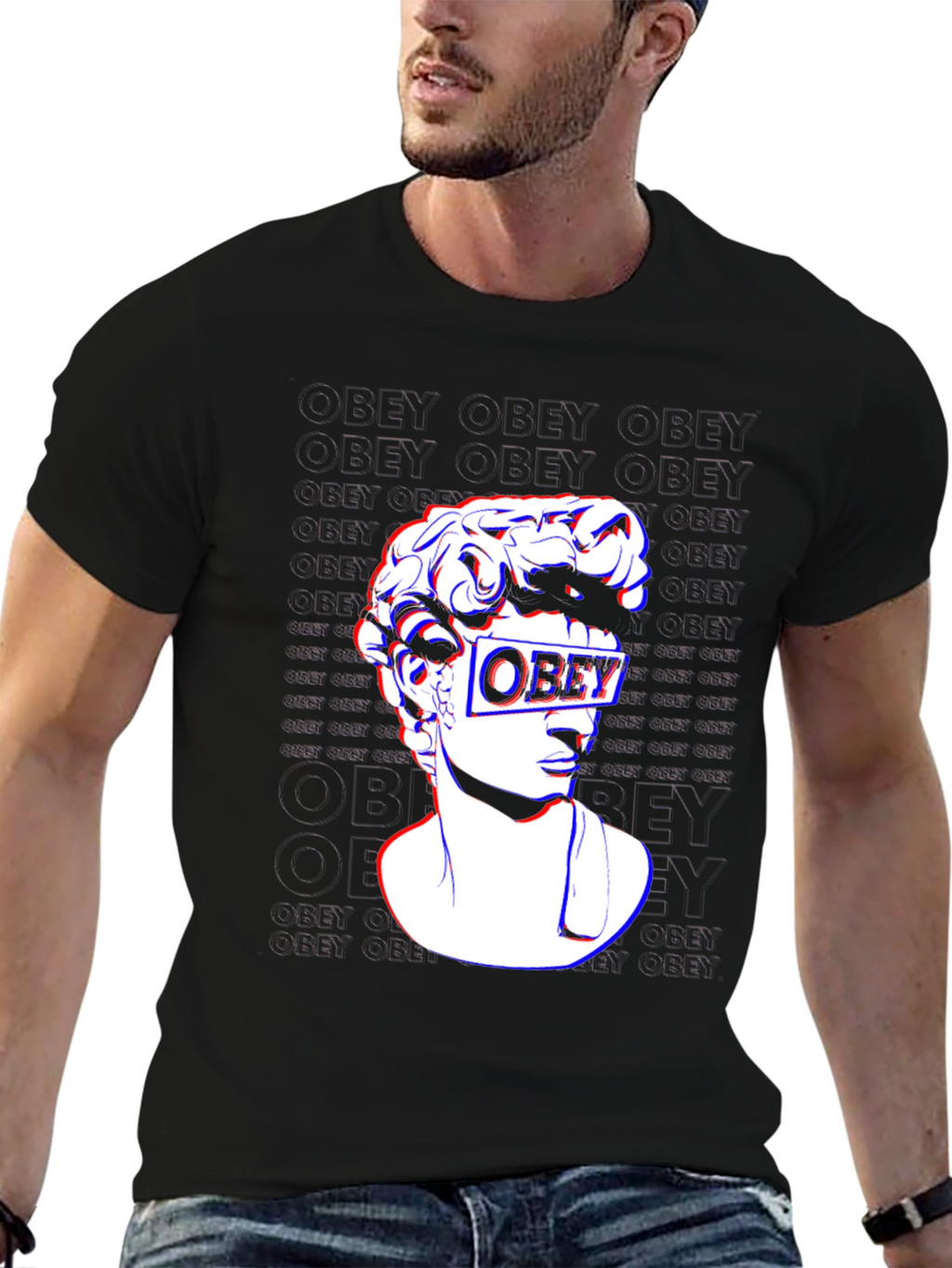Obey Statue Graphic Print T-Shirt - Stylish Black Tee