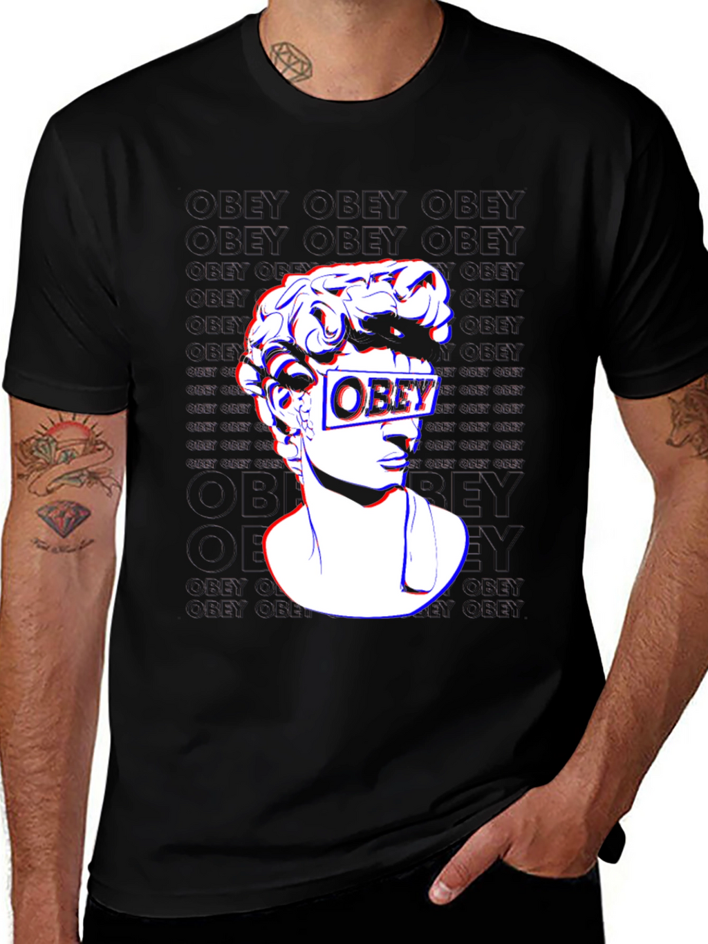 Obey Statue Graphic Print T-Shirt - Stylish Black Tee