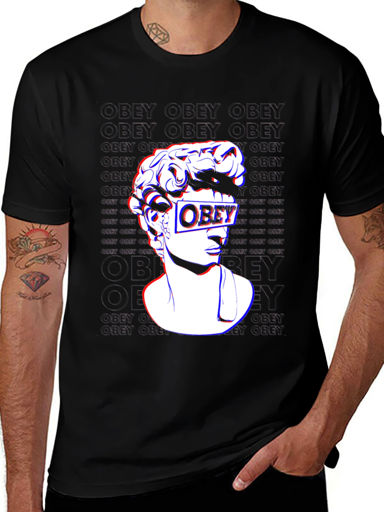 Obey Statue Graphic Print T-Shirt - Stylish Black Tee