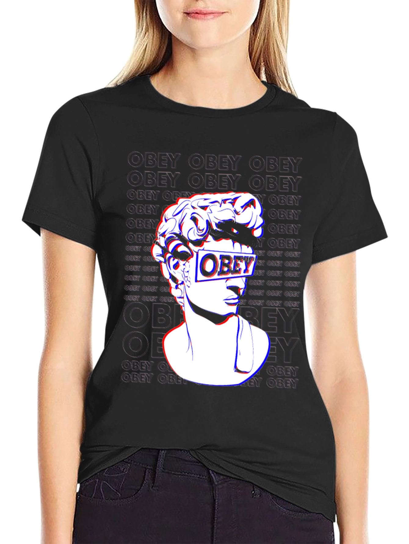 Obey Statue Graphic Print T-Shirt - Stylish Black Tee