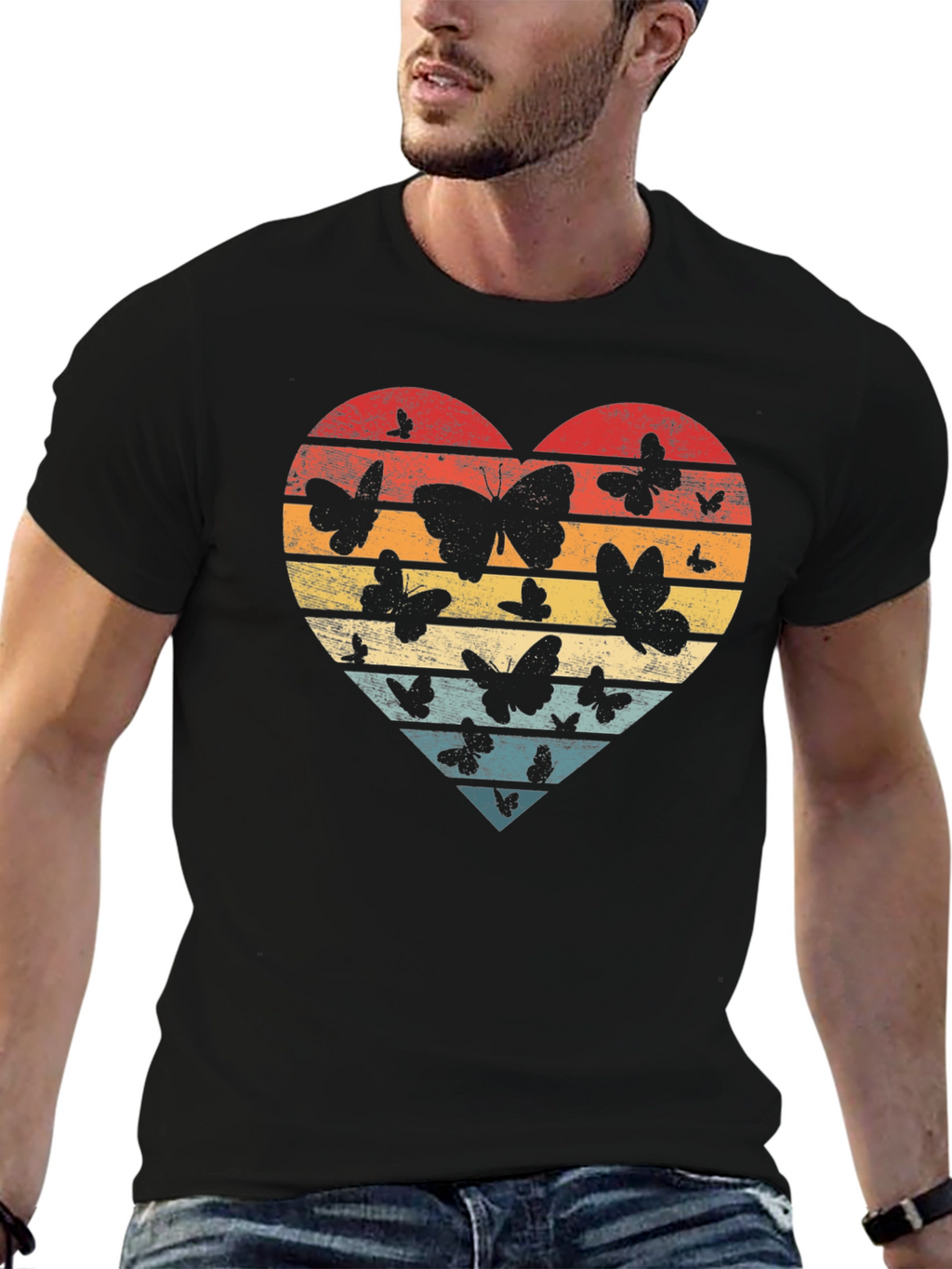 Retro Butterfly Heart T-Shirt - Stylish Graphic Tee