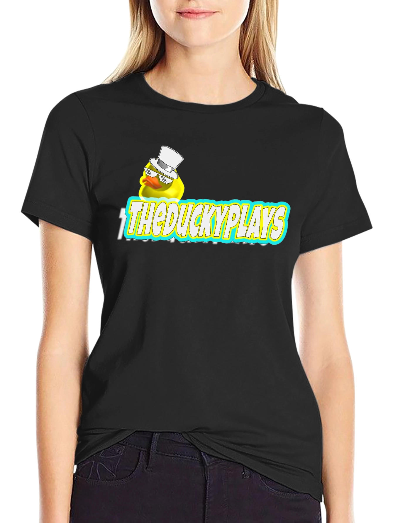 TheDuckyPlays Black Cotton Graphic Tee
