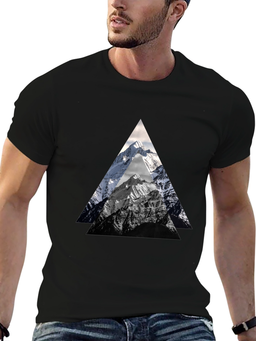 Mountain Peak Triangle Graphic Tee - Black