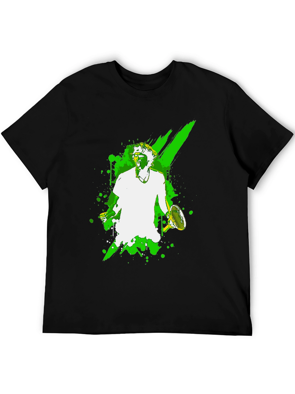 Tennis Player Graphic Tee - Black Cotton T-Shirt