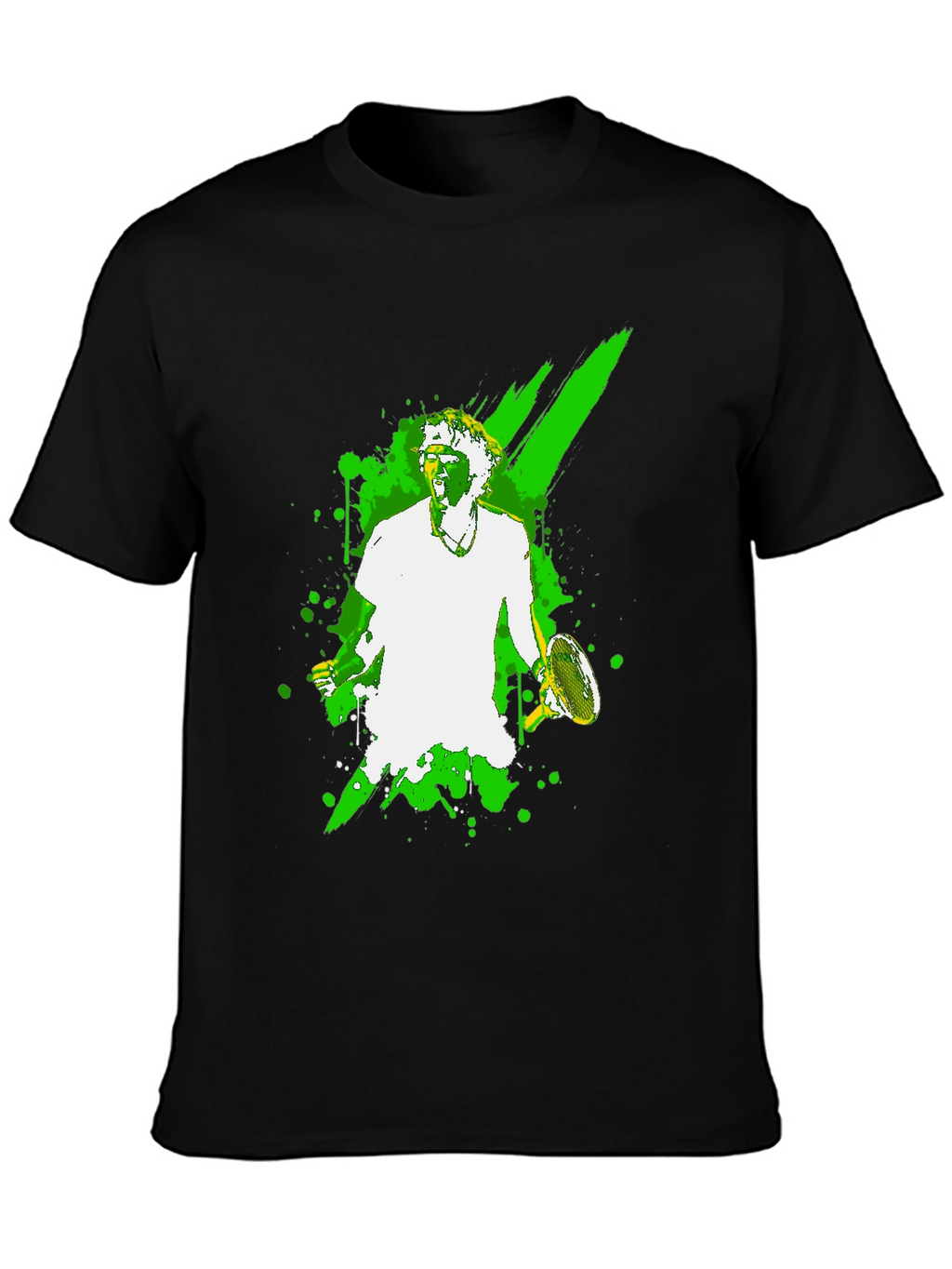 Tennis Player Graphic Tee - Black Cotton T-Shirt