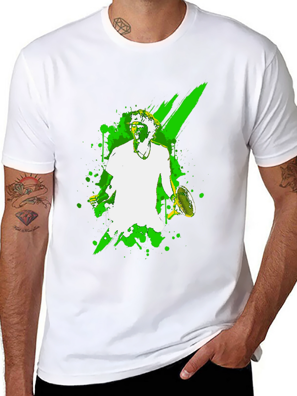 Tennis Player Graphic Tee - Black Cotton T-Shirt