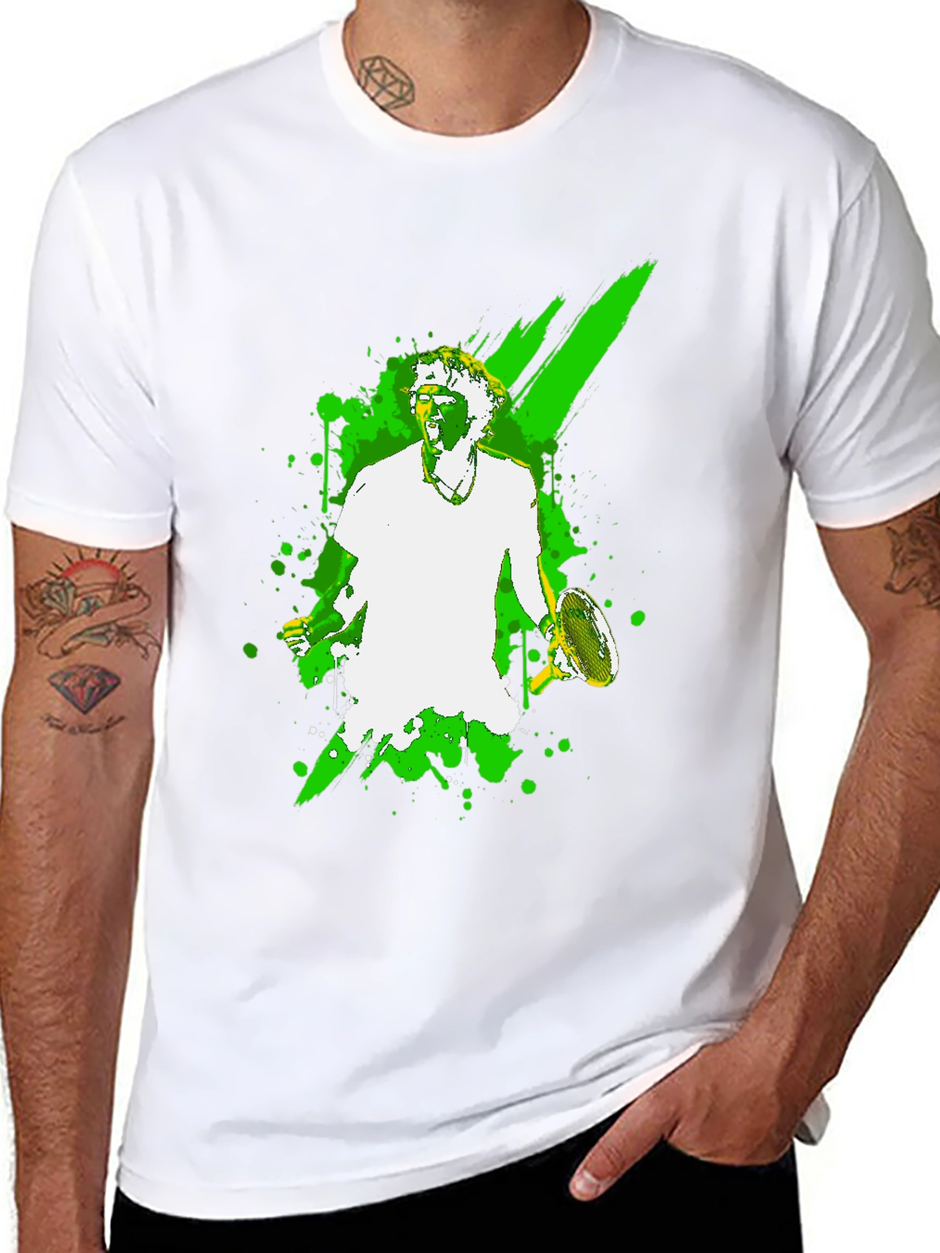 Tennis Player Graphic Tee - Black Cotton T-Shirt