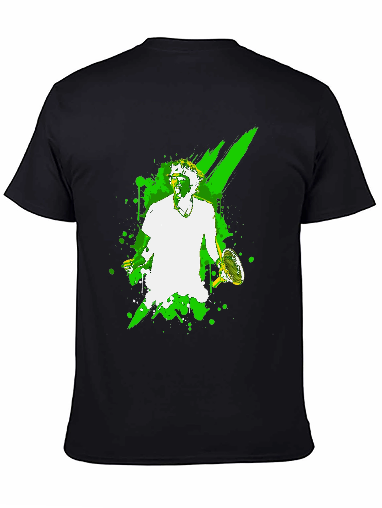 Tennis Player Graphic Tee - Black Cotton T-Shirt