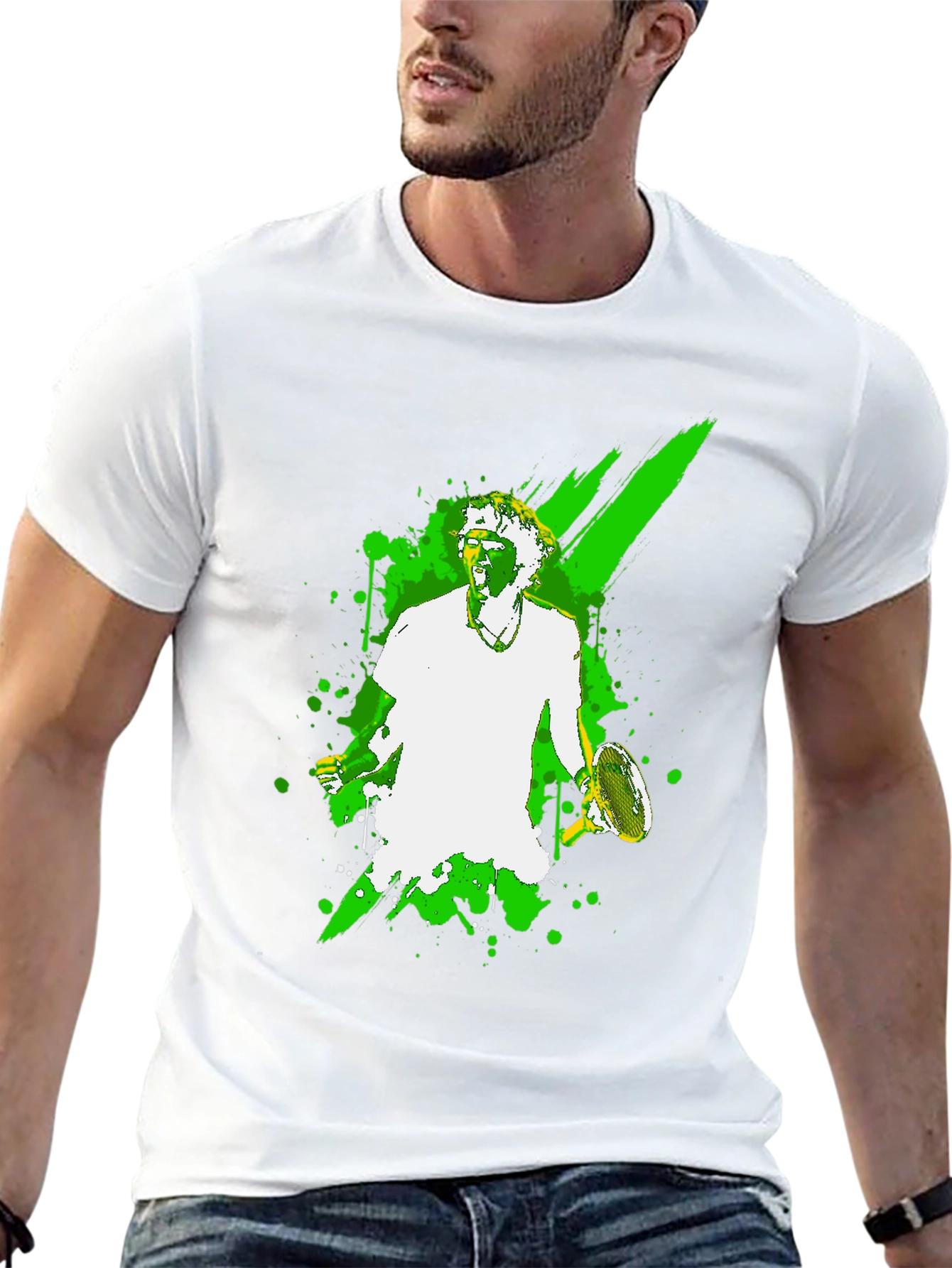 Tennis Player Graphic Tee - Black Cotton T-Shirt