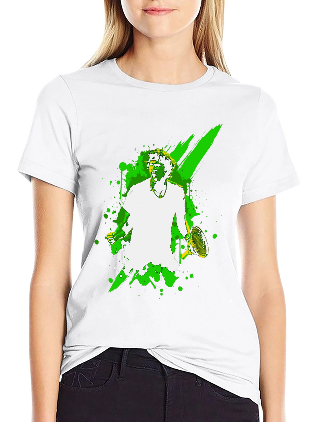 Tennis Player Graphic Tee - Black Cotton T-Shirt