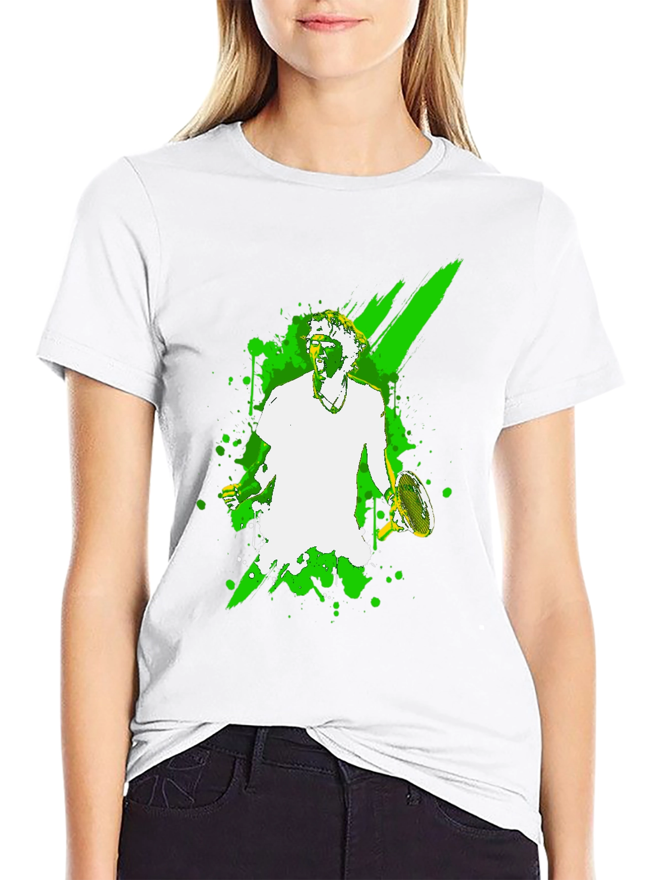 Tennis Player Graphic Tee - Black Cotton T-Shirt