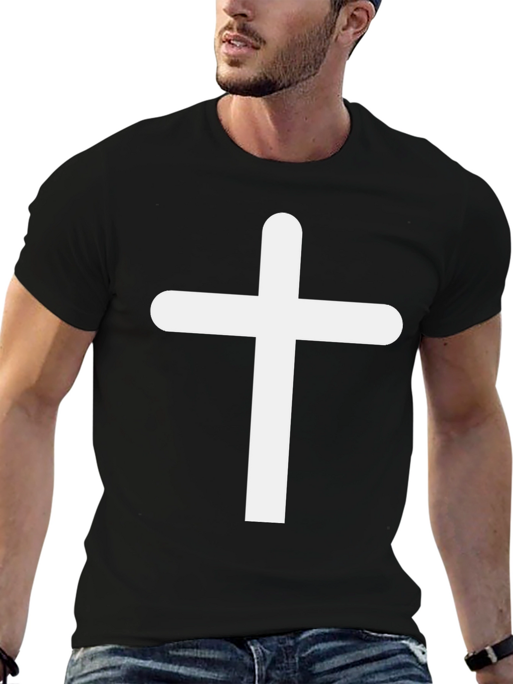 White Cross Graphic Black T-Shirt