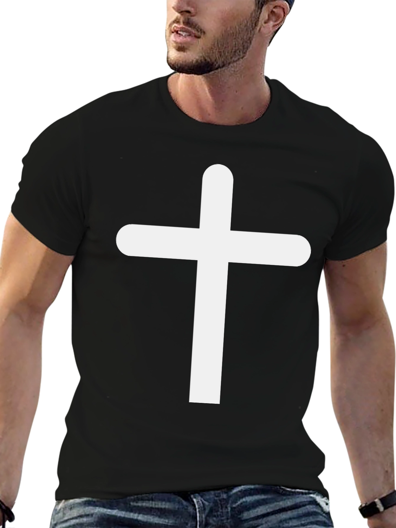 White Cross Graphic Black T-Shirt
