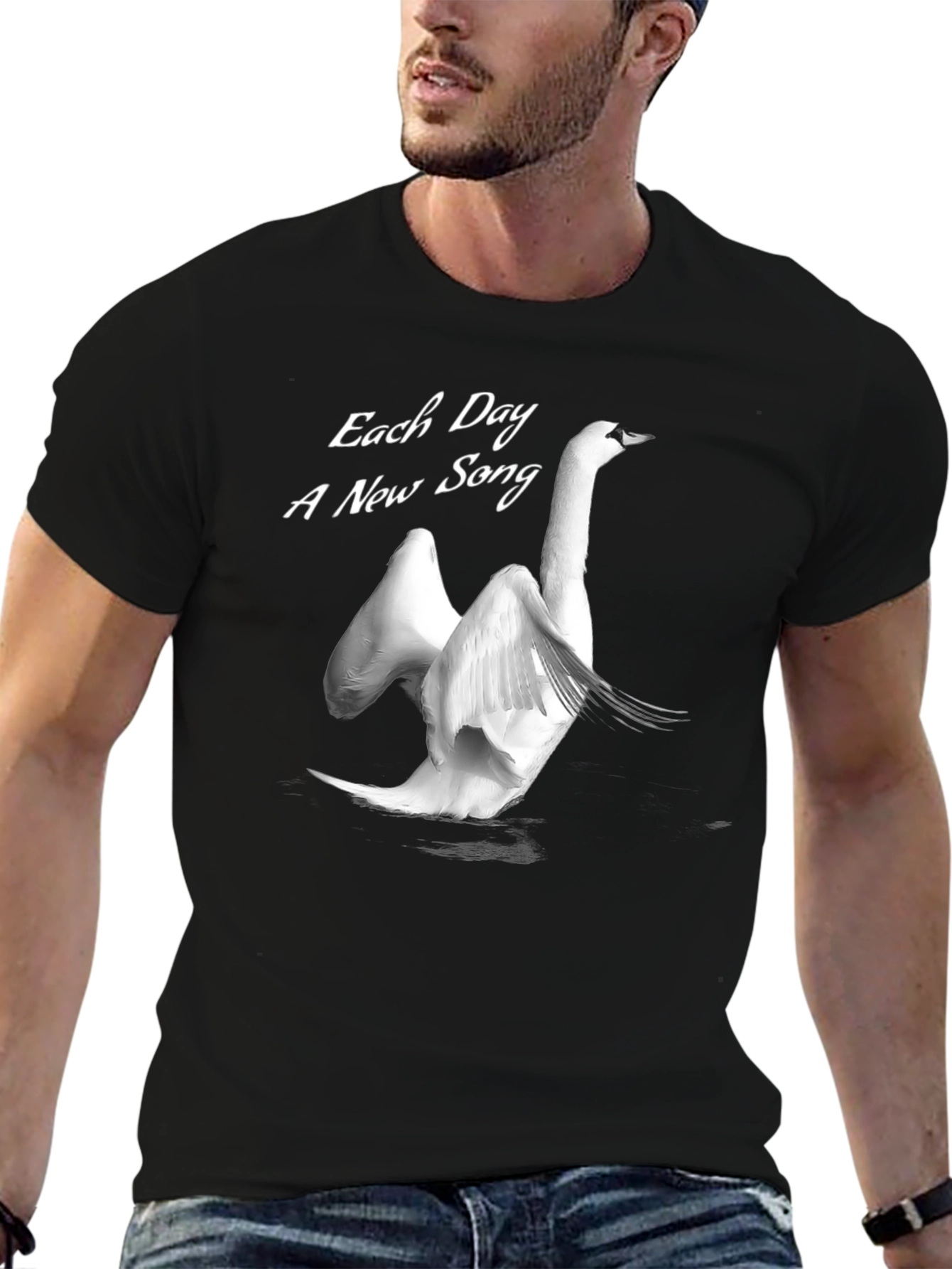 Elegant Swan T-Shirt - Each Day A New Song Black Cotton Tee