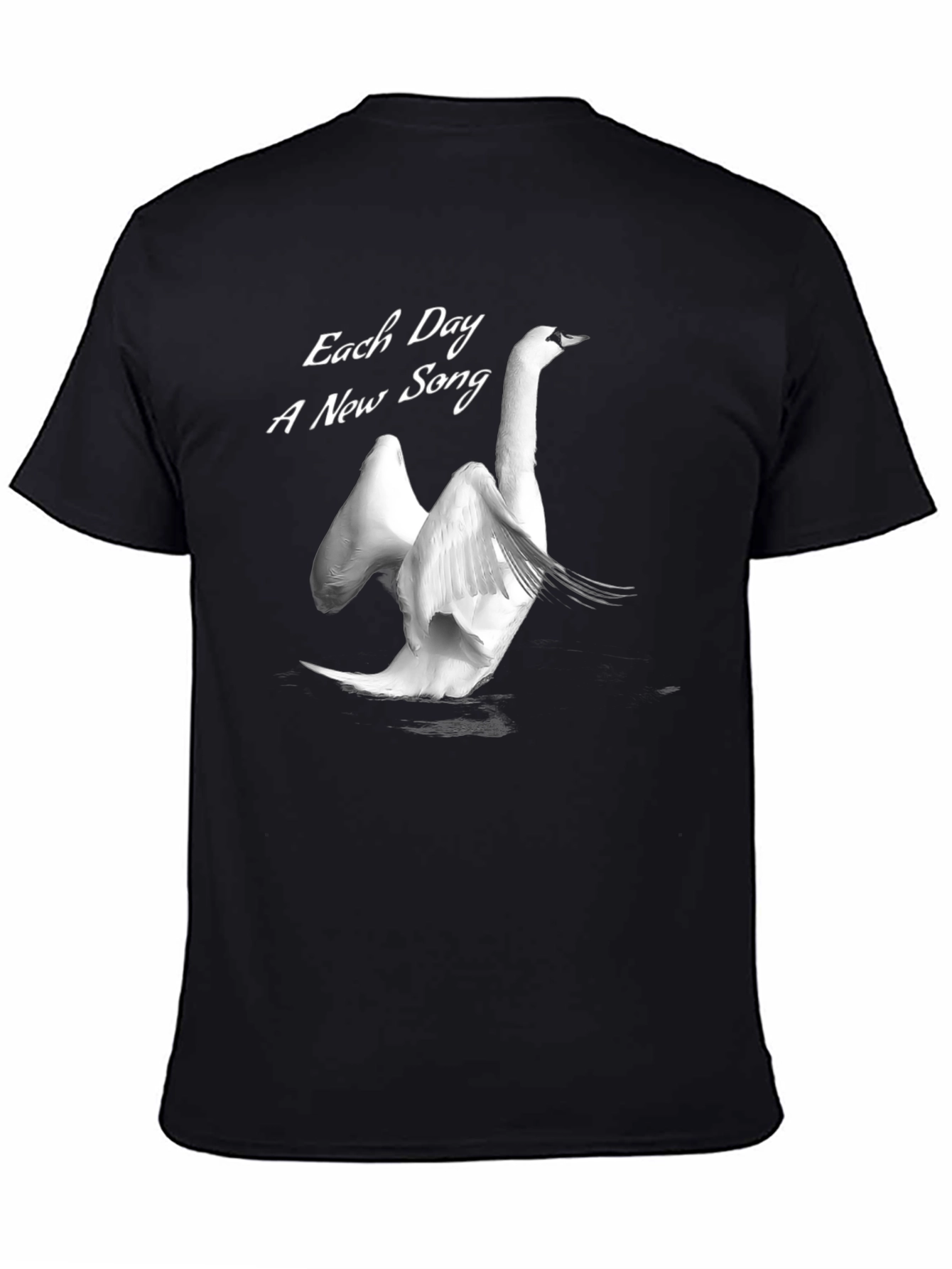 Elegant Swan T-Shirt - Each Day A New Song Black Cotton Tee