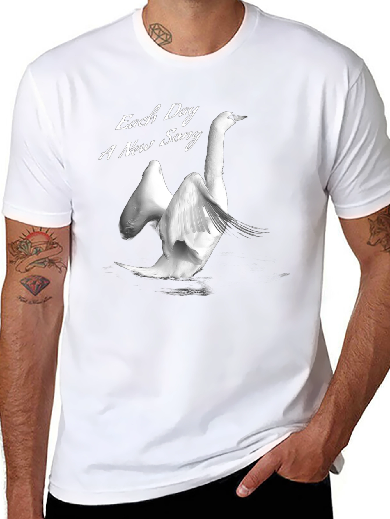 Elegant Swan T-Shirt - Each Day A New Song Black Cotton Tee