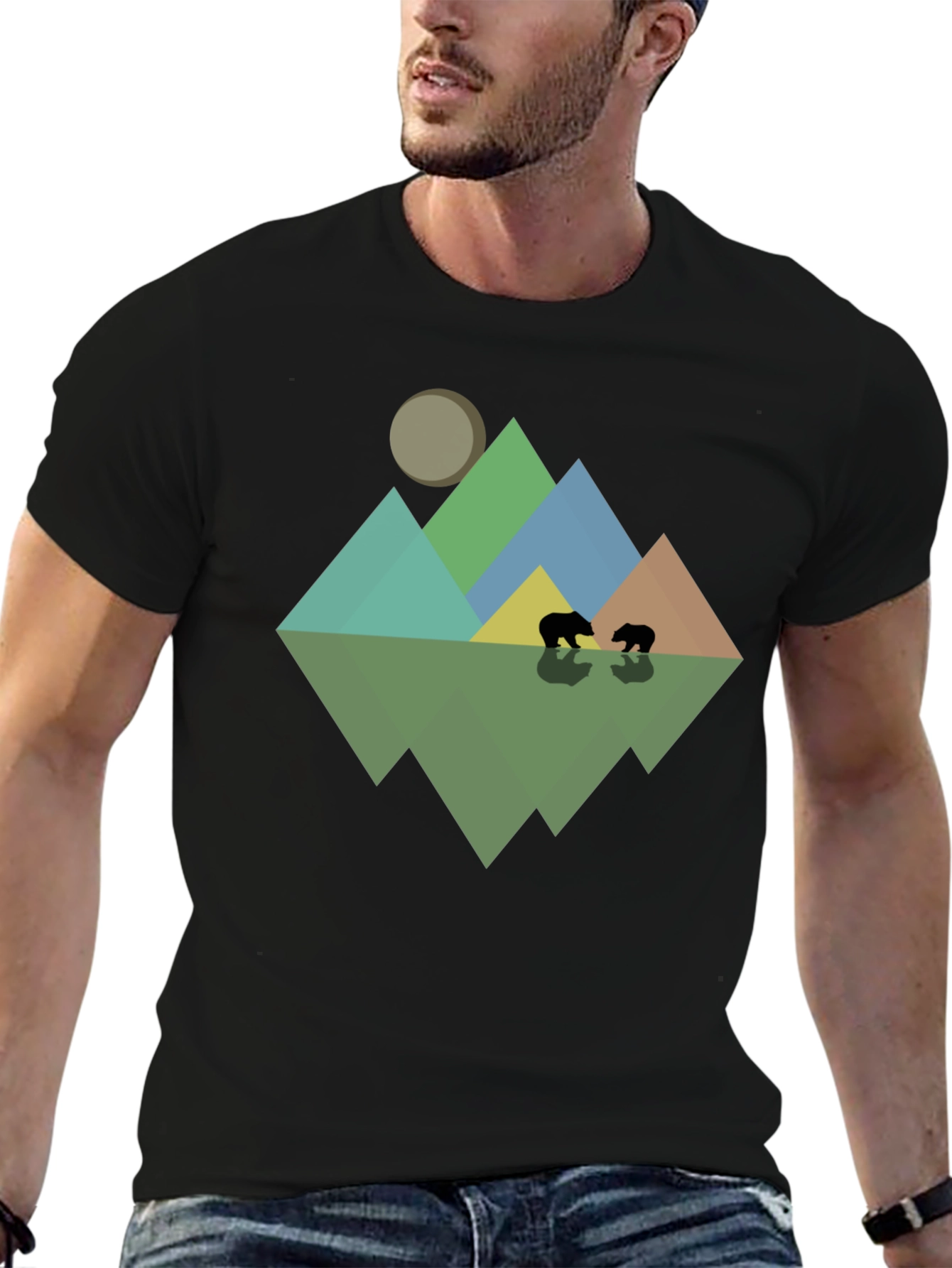 Geometric Mountain & Bear T-Shirt