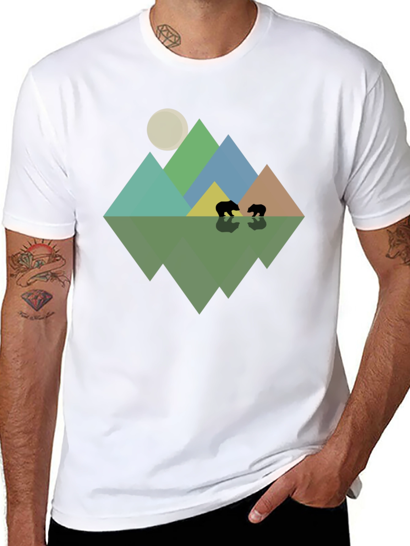 Geometric Mountain & Bear T-Shirt