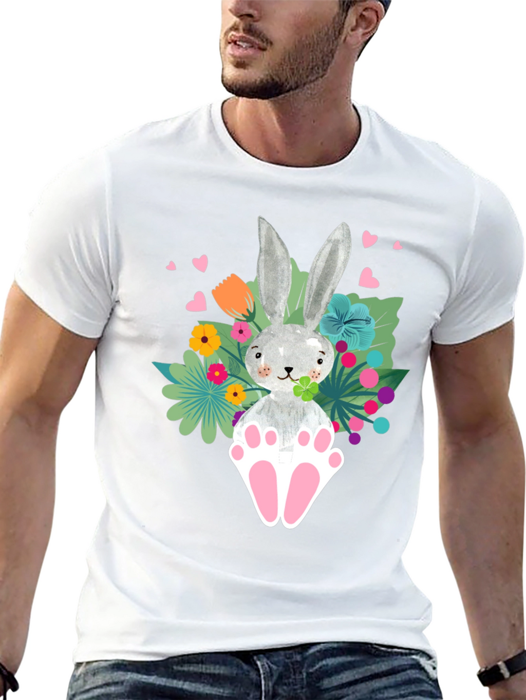 Easter Bunny Graphic Tee - Floral Rabbit T-Shirt