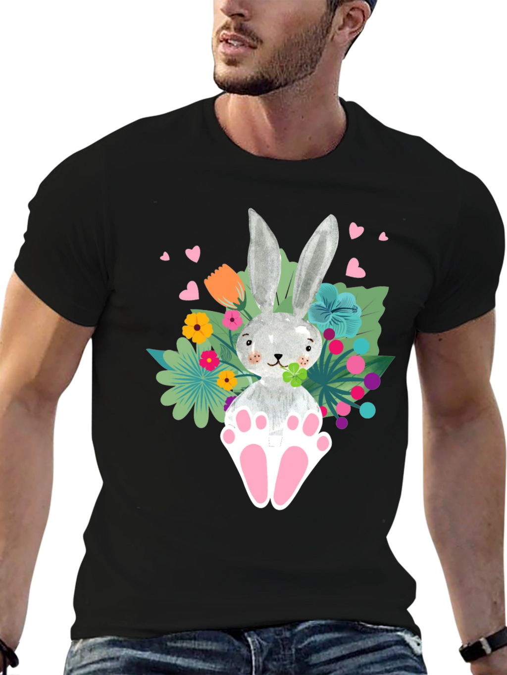 Easter Bunny Graphic Tee - Floral Rabbit T-Shirt