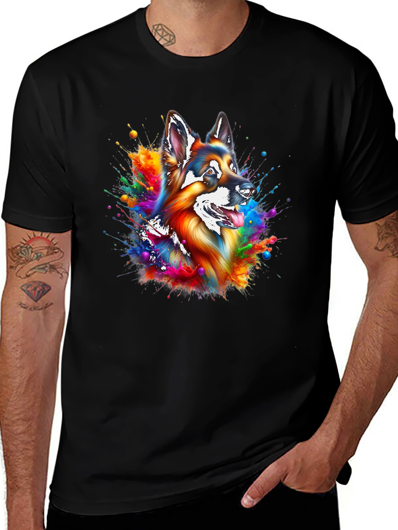Colorful German Shepherd Splash Art T-Shirt