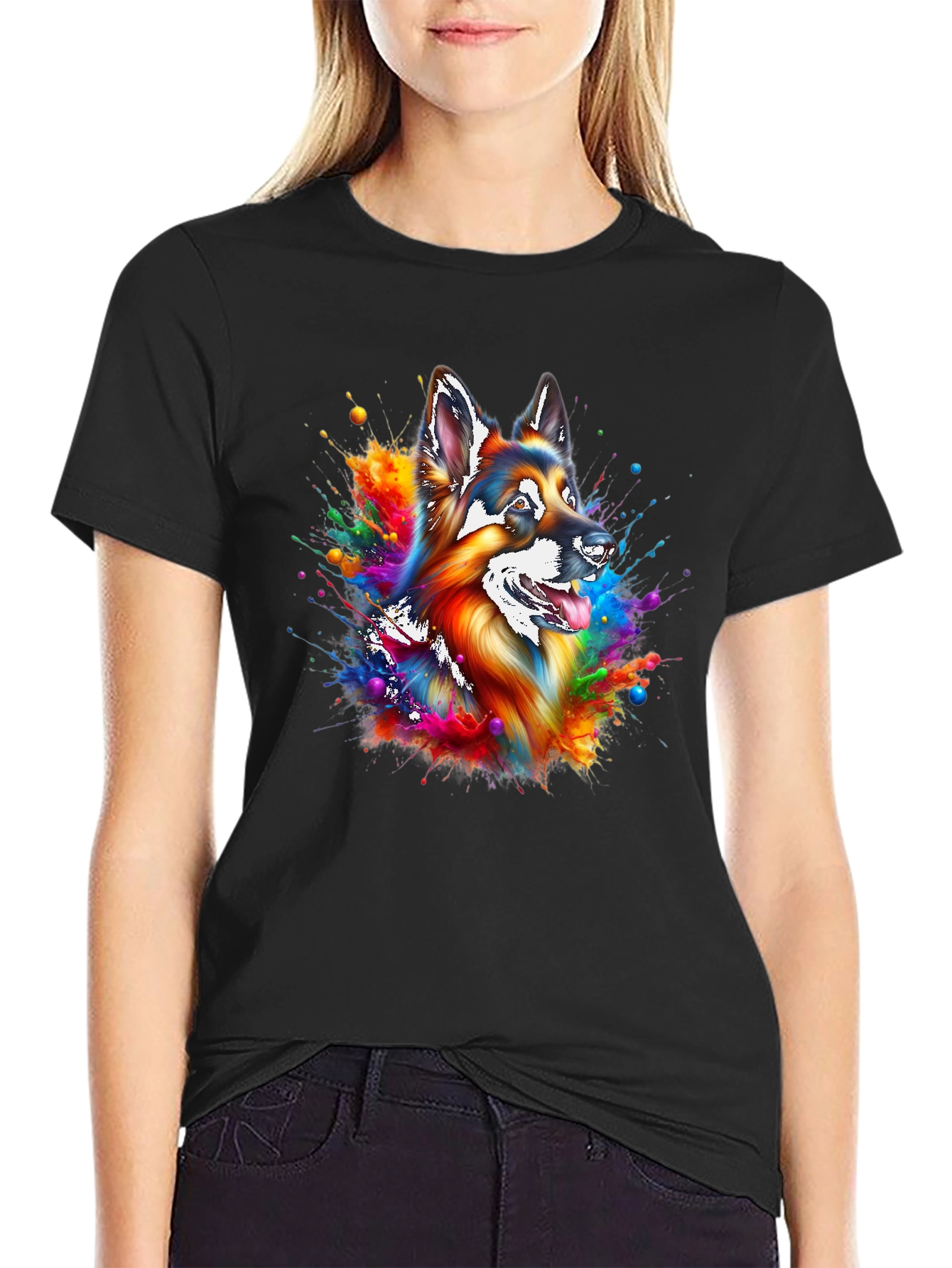 Colorful German Shepherd Splash Art T-Shirt