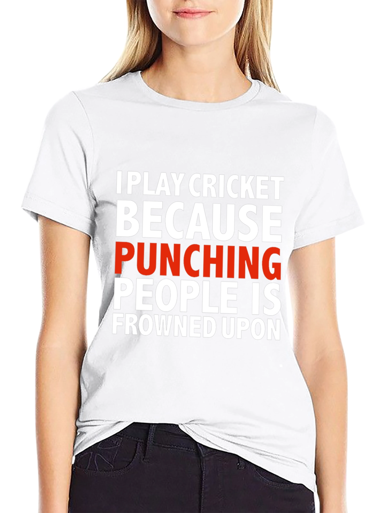 Funny Cricket T-Shirt - Punching People Frowned Upon