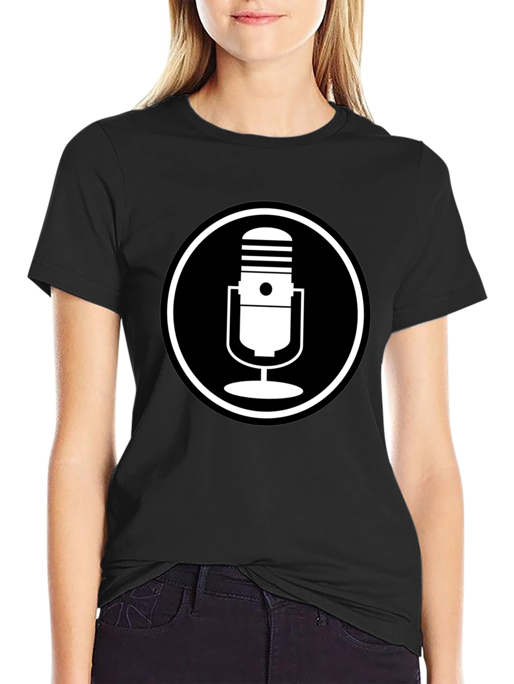 Black T-Shirt with Microphone Circle Graphic