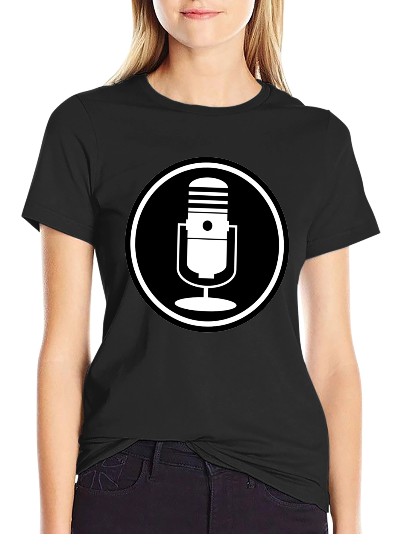 Black T-Shirt with Microphone Circle Graphic