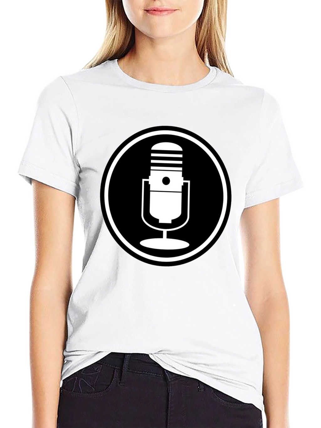 Black T-Shirt with Microphone Circle Graphic