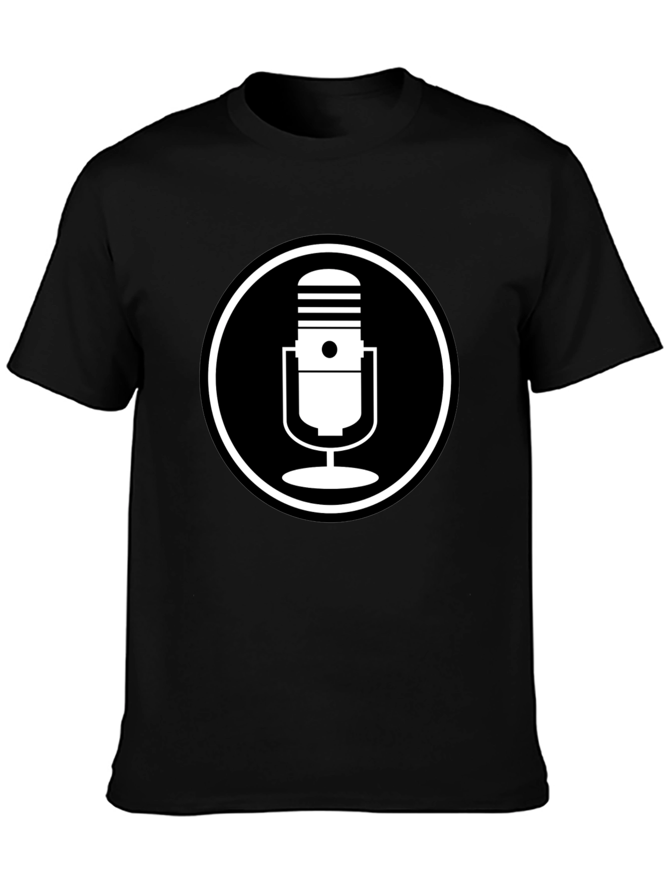 Black T-Shirt with Microphone Circle Graphic