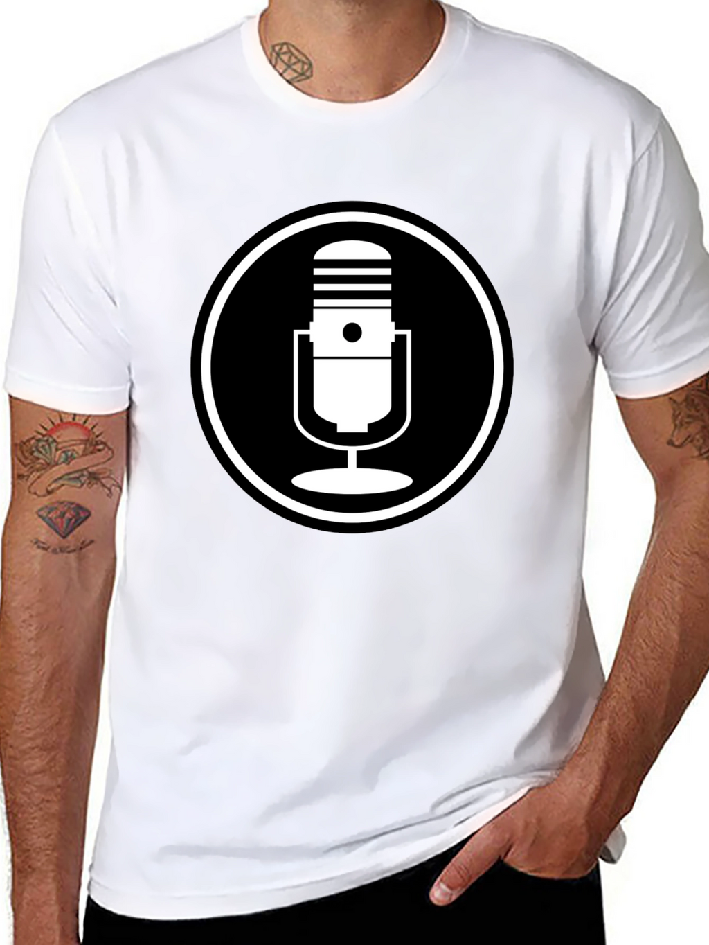 Black T-Shirt with Microphone Circle Graphic
