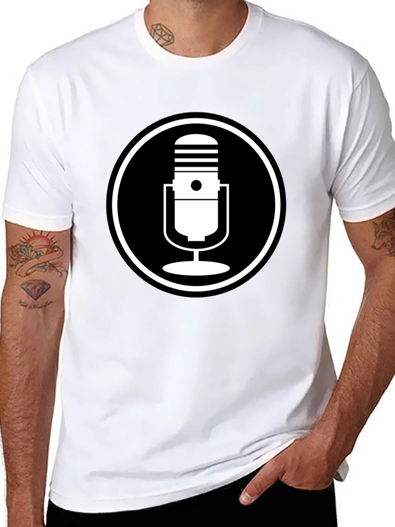 Black T-Shirt with Microphone Circle Graphic
