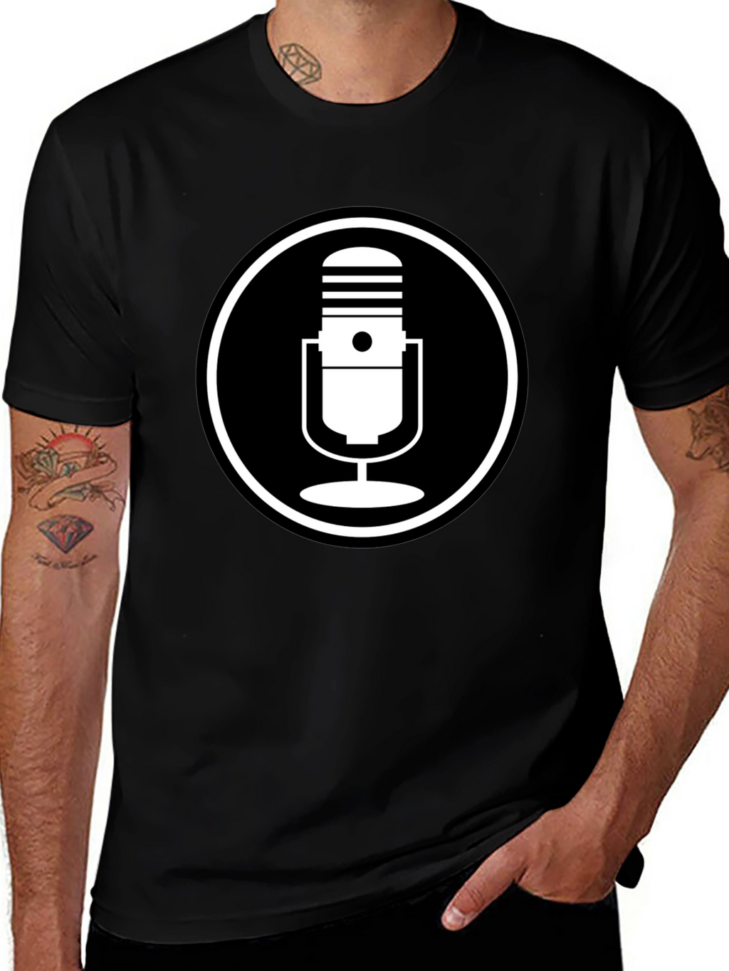 Black T-Shirt with Microphone Circle Graphic