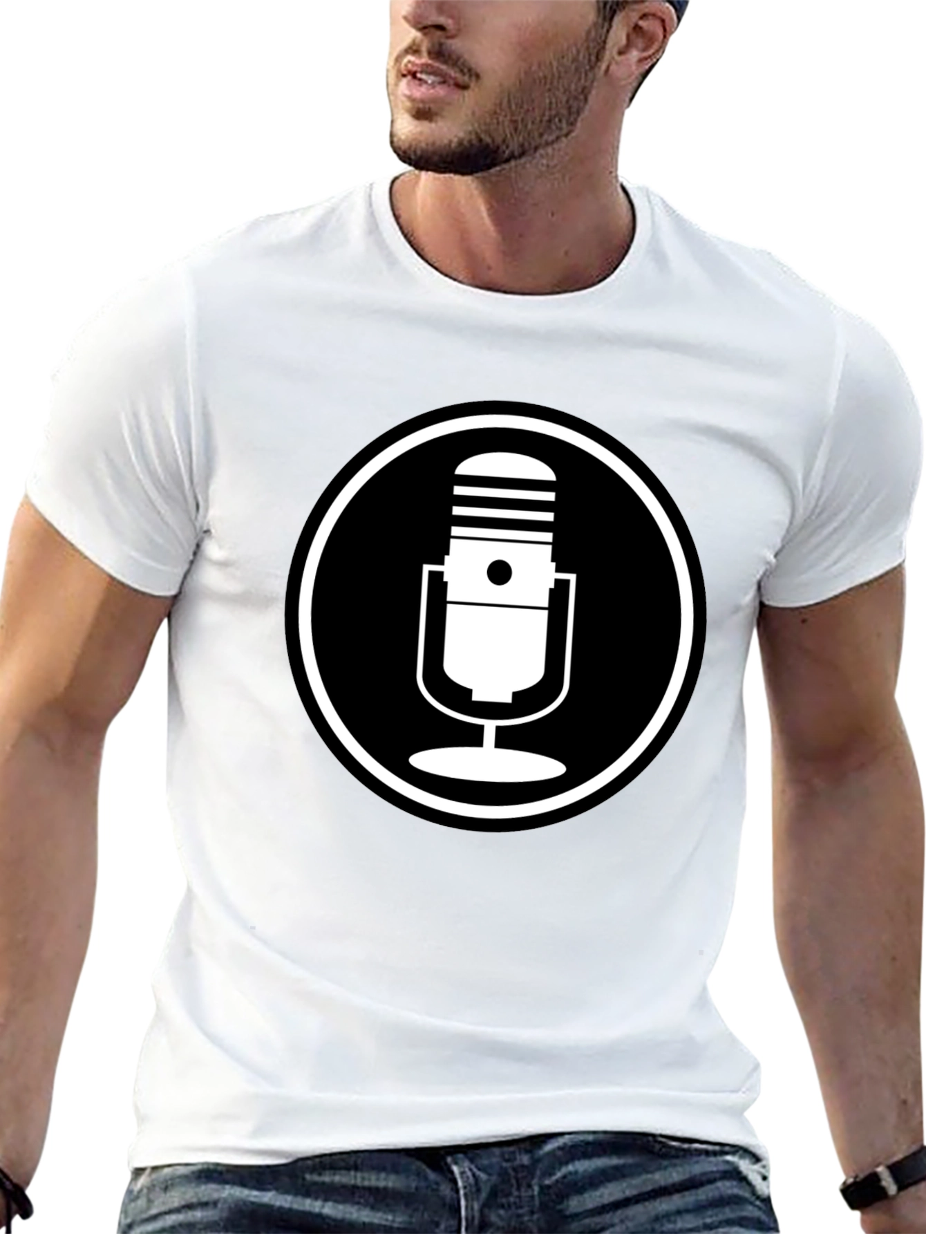 Black T-Shirt with Microphone Circle Graphic
