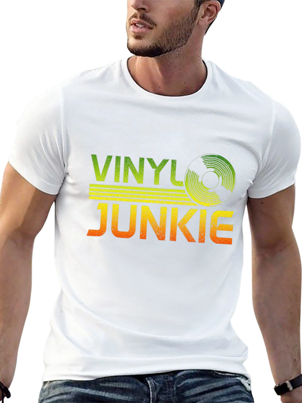 Vinyl Junkie Graphic T-Shirt - Retro Music Lover Tee