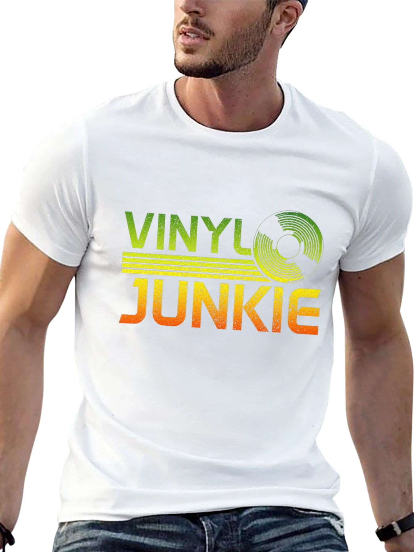 Vinyl Junkie Graphic T-Shirt - Retro Music Lover Tee