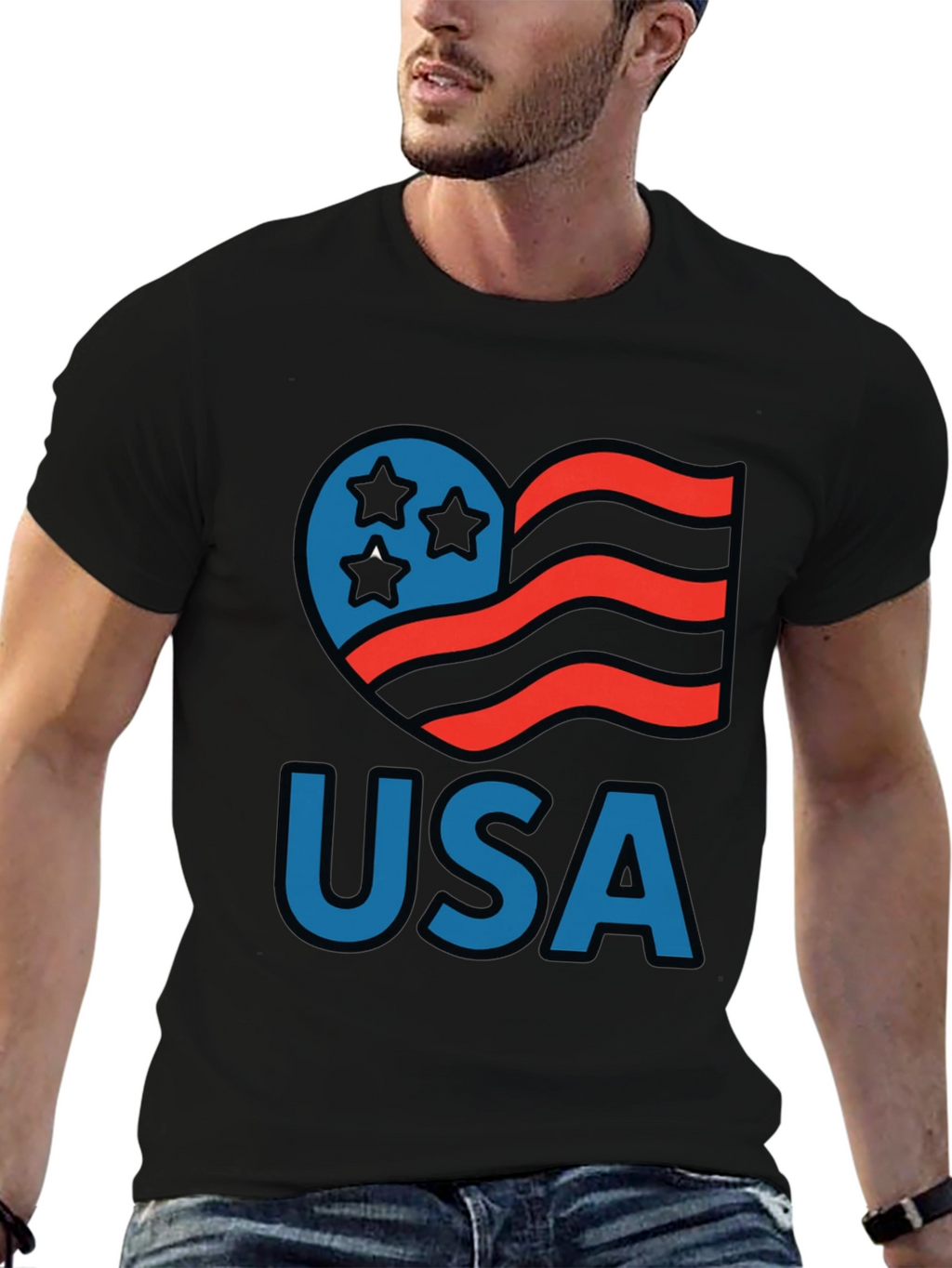 USA Patriotic Heart Graphic T-Shirt